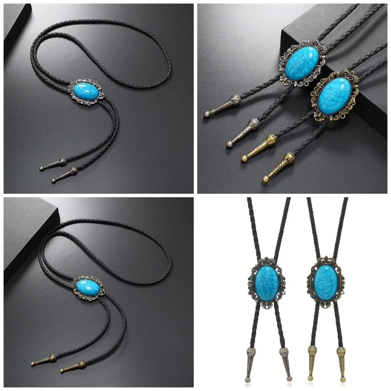 

Bolo Tie for Men Western Cowboy Necktie Turquoise Bolo Tie Pendant Necklace Costume Accessories Vintage Bolo Ties