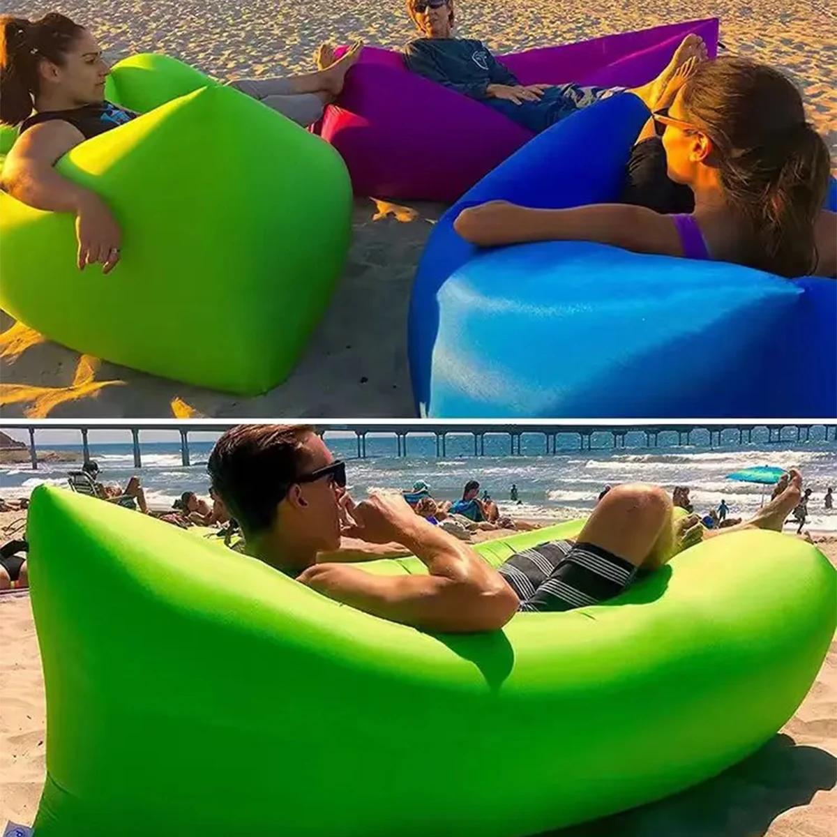 Inflatable Sofa Folding Lazy Inflatable Sofa Outdoor Camping Portable Air Bed Bean Bag Beach Park Music Festival Concert Recliner Outdoor Gear