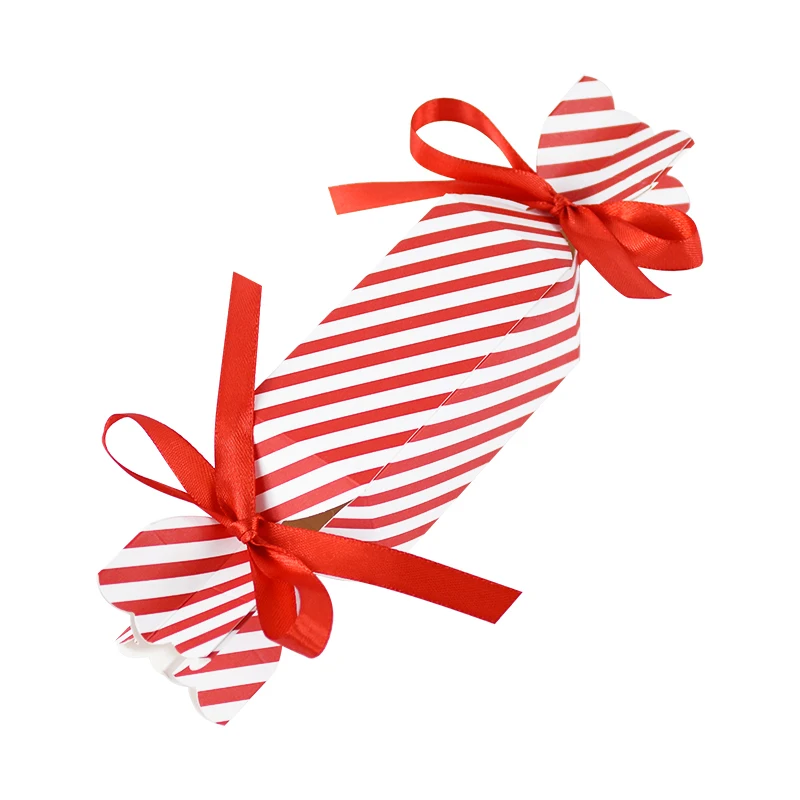 10/50pcs Christmas Red Candy Box with Ribbons Chocolate Cookies Packaging Bag DIY Xmas Tree Ornaments Decoration Wedding Party