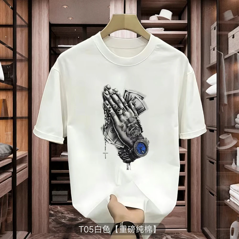 

Heavyweight Pure Cotton Trendy Letter Printed Short Sleeved T-shirt For Men's Fashion Summer New Round Neck Ins Men's Top Y2K