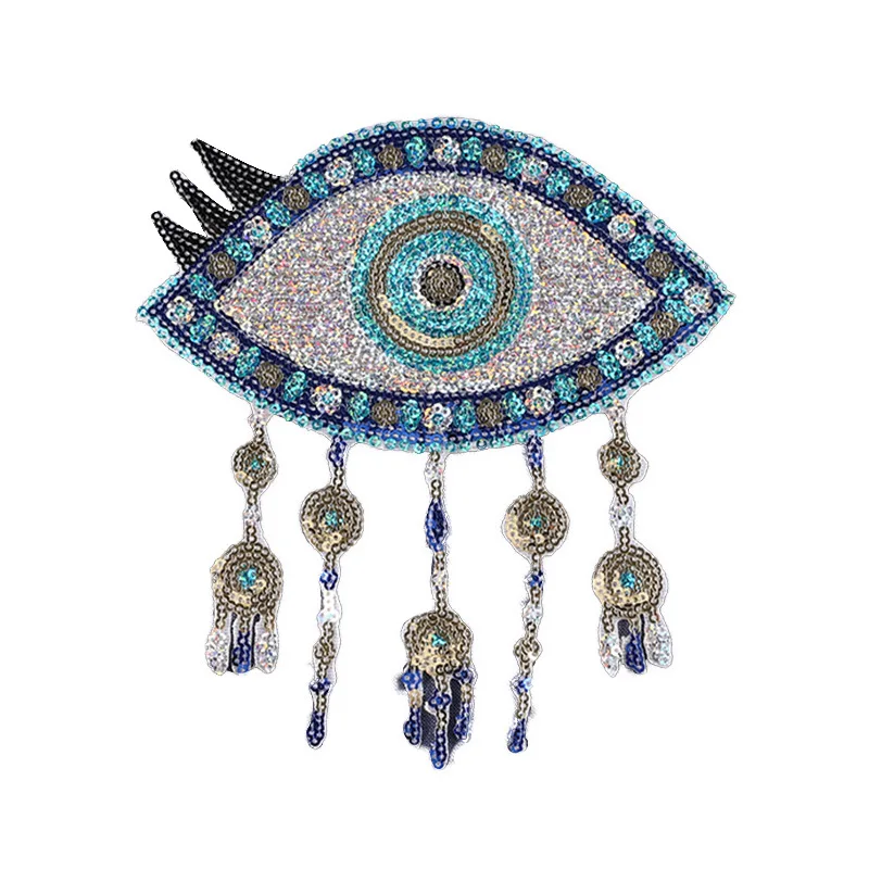 

1pcs Blue Evil Eye Patch Sequined Hand Embroidered Sticker diy handmade Clothing Kids Cloth Bag Garment Appliques