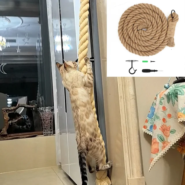 Cat climbing rope with hook ceiling wall mounted kitten scratching post climbing rope toy, suitable for indoor and outdoor cats 4