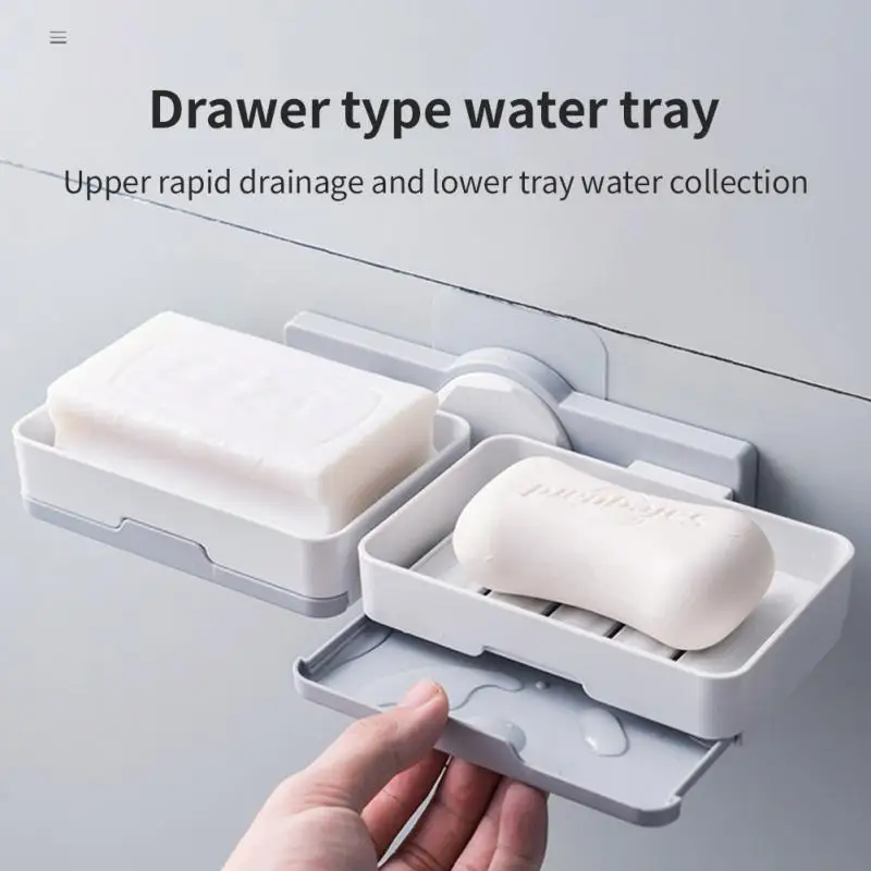 

Punch-free Double Drawer For Bathroom Shower Soap Box Drain Holder Toilet Laundry Soap Storage Box Drain Soap Box 2023 Newest