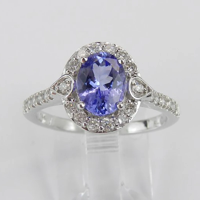 Set Con Anello In Tanzanite Naturale, Anello Blu Da Donna Alla Moda