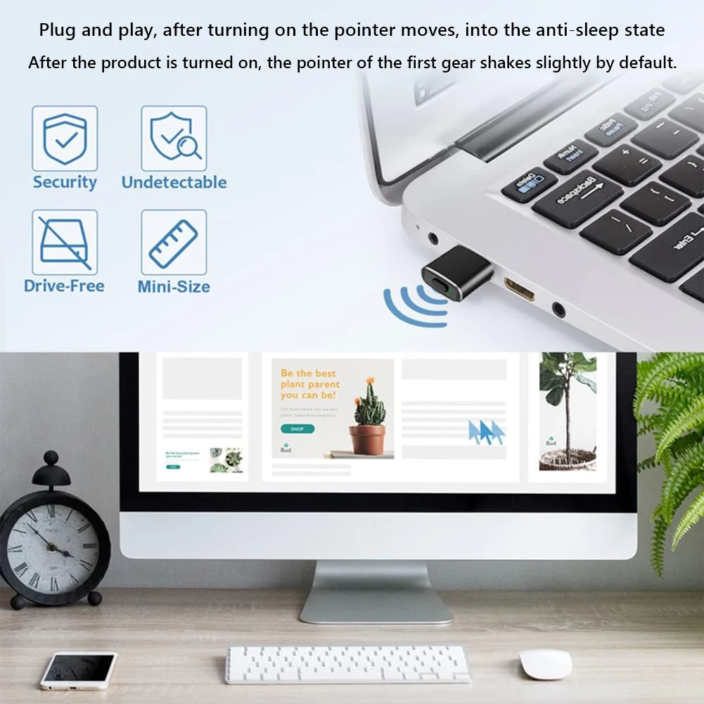 USB Type-C Mouse Jiggler Automatic Mover Simulate Mouse Movement for PC Laptop Keeps Computer Awake ON/Off Button
