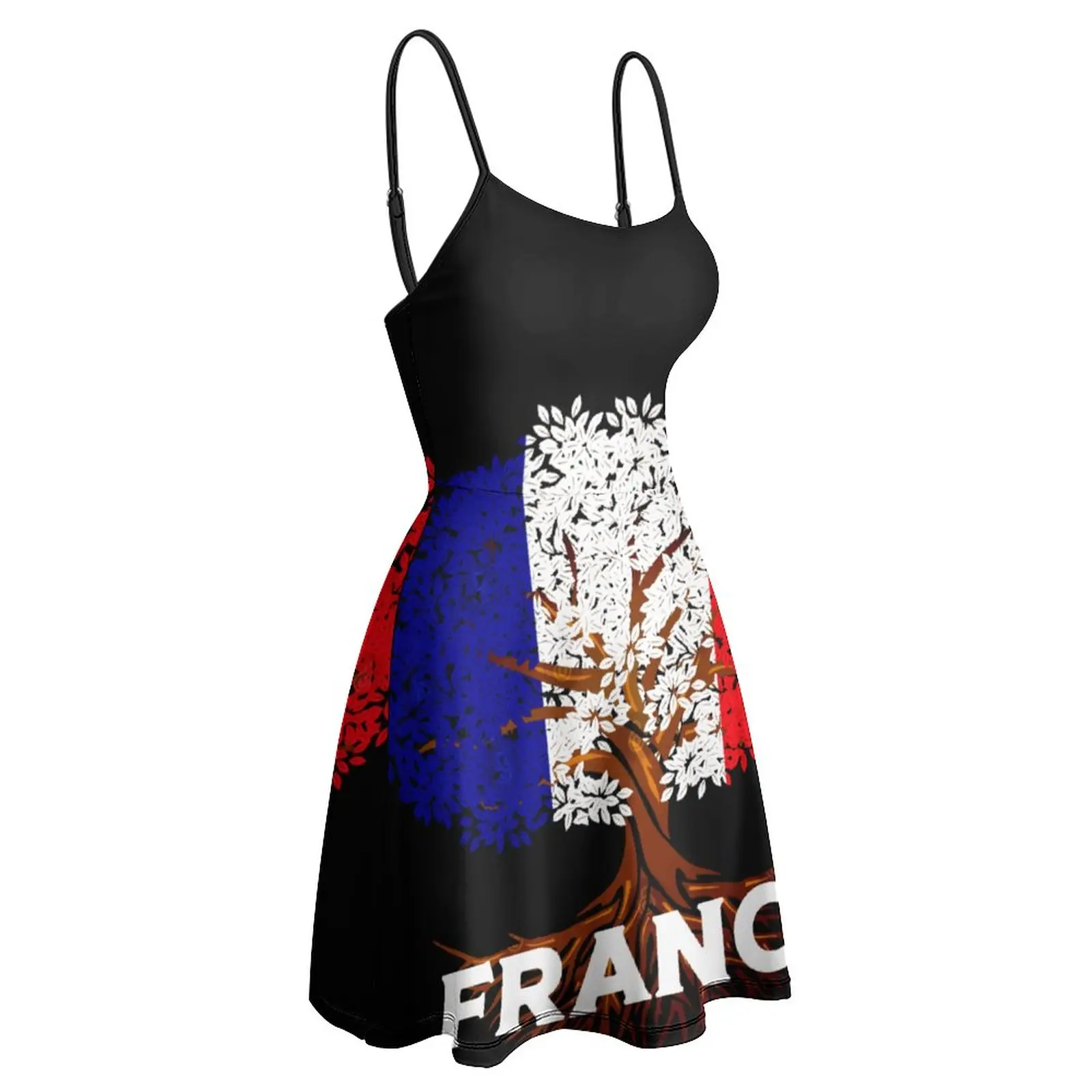 

France Flag Tree France Flag Premium Exotic Woman's Clothing Women's Sling Dress Humor Graphic Vacations Strappy Dress