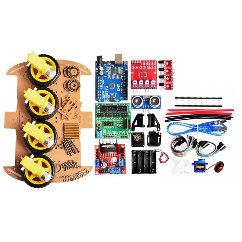 

Smart Robot Car Chassis Kit Speed Encoder Battery Box 4WD Ultrasonic Module