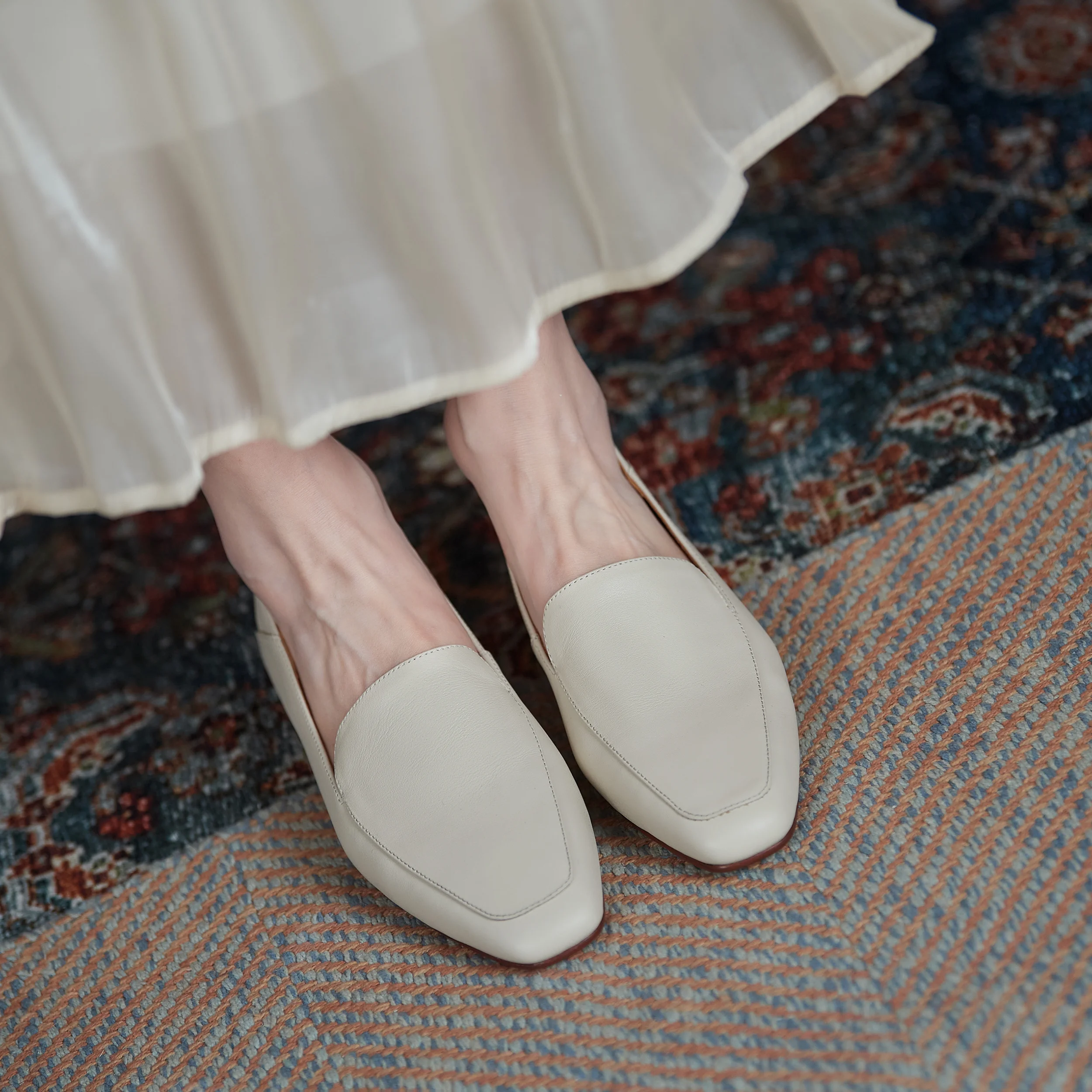 Women's genuine leather square toe slip-on flats loafers leisue soft comfortable moccasins casual espadrilles shoes for women