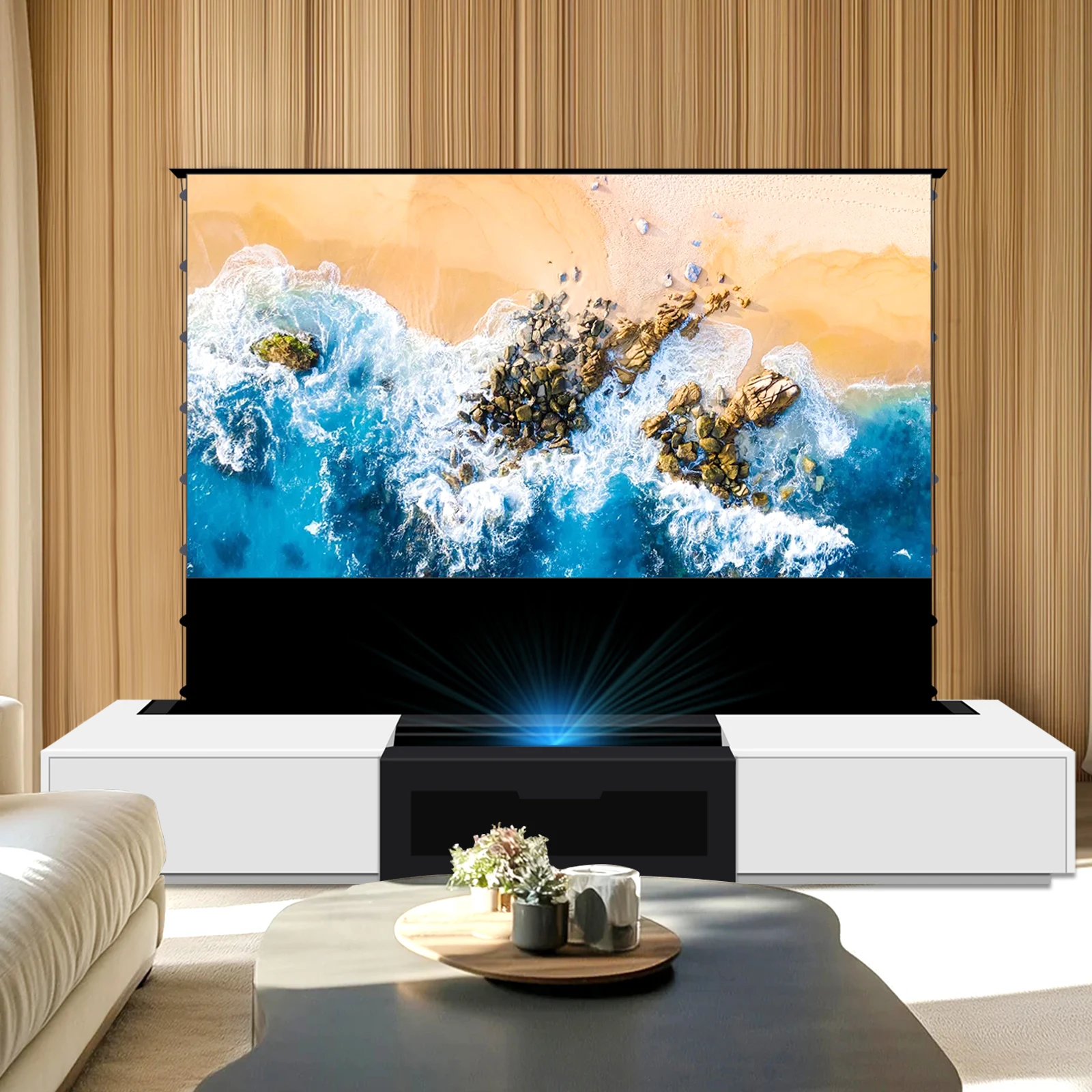 Built In Table Projector Hot 120'' Motorized Projection Smart UST Laser Projector Cabinet Living ...