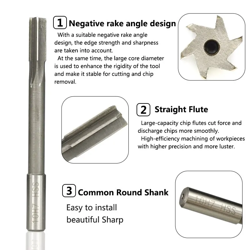 2.0-12mm HSS H7 Machine Reamer Set Straight Shank Milling Reamers Set Chucking Machine Cutter Tool 3