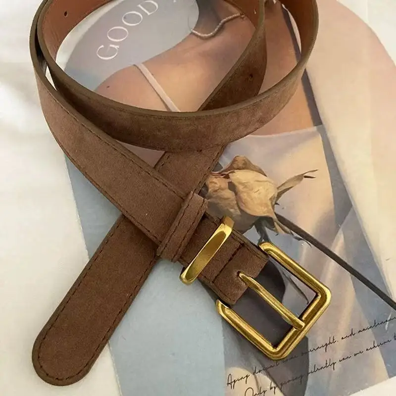 Minimalistischer Taillengürtel mit quadratischer Zehenpartie für Damen, neuer Herbst und Winter 2025, Nische, hochwertiges, vielseitiges, modisches Retro-Braunleder – Detail 7