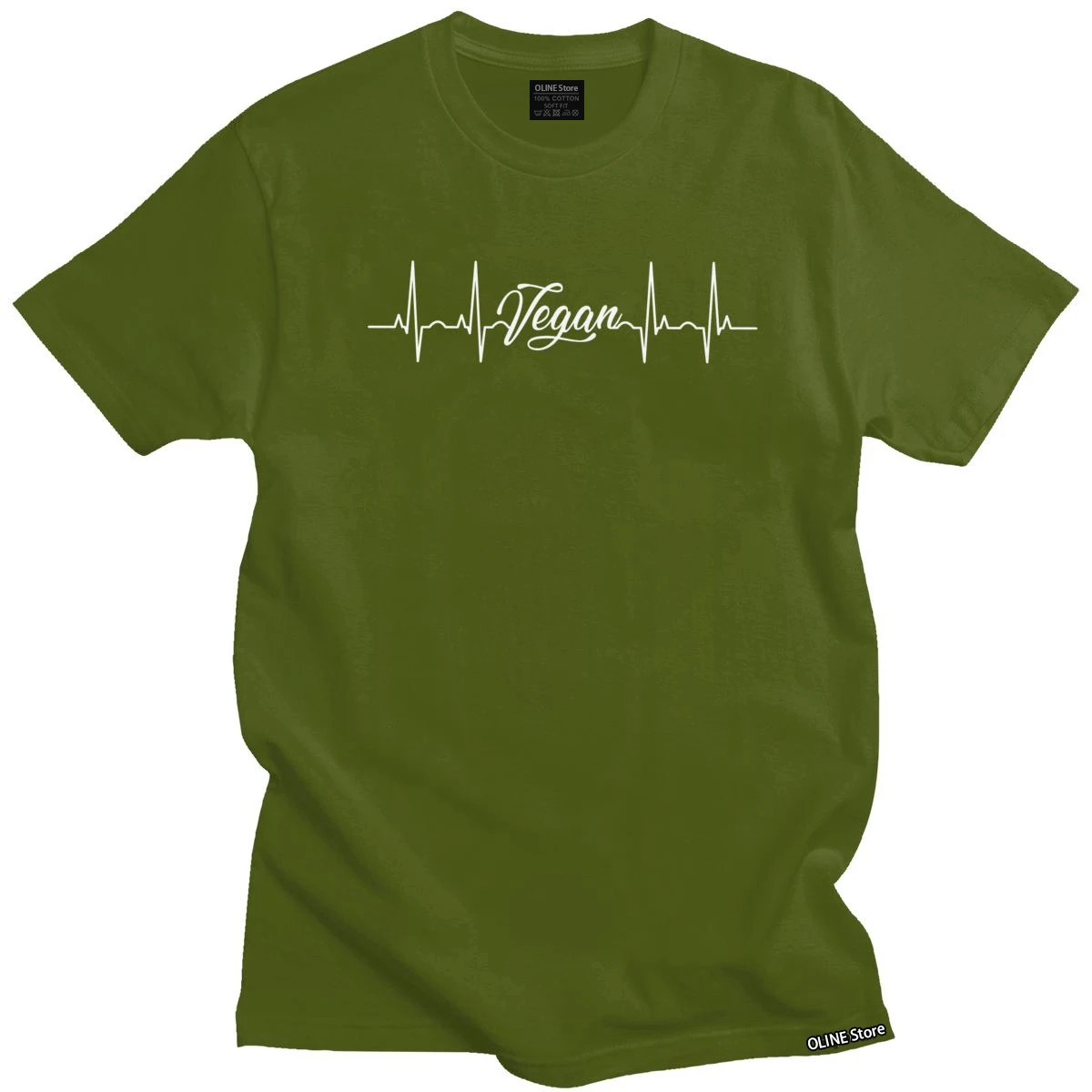 Classic Vegan Heartbeat T-shirt Men Round-neck Short Sleeve Veganism Summer Tshirt 100% Cotton Slim Fit Tee Shirt Clothing branded t shirts for men T-Shirts