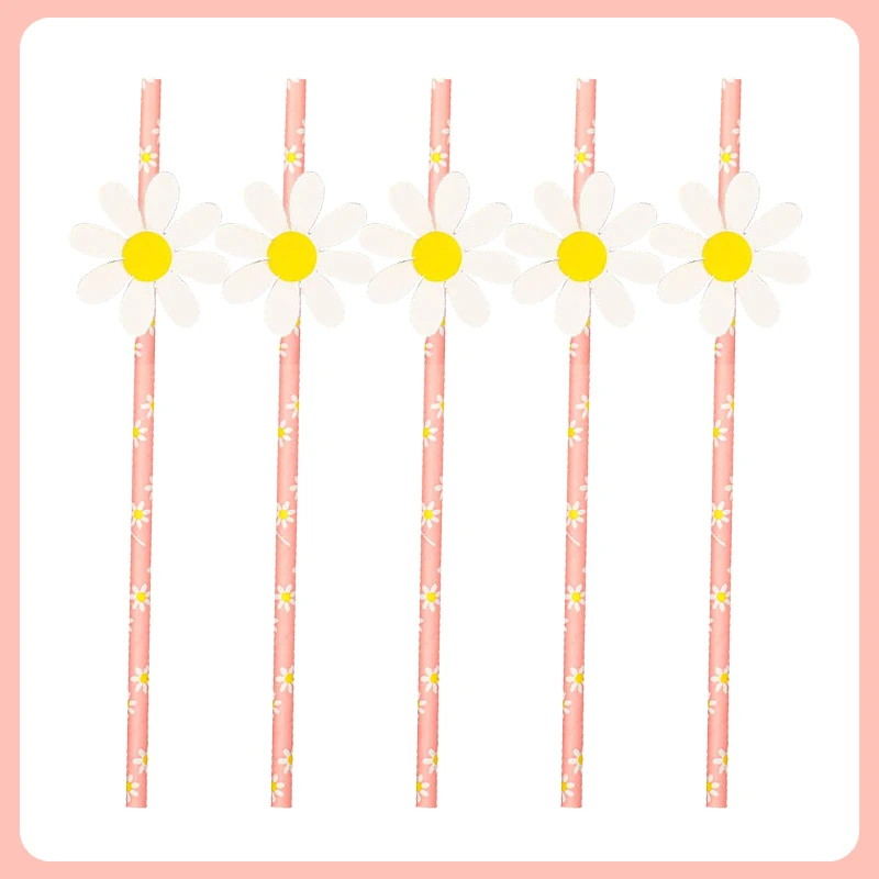 Gänseblümchen-Dekoration, Geburtstag, Geschirr, Strohhalme, Teller, Tasse, Serviette, Tischdecke, Ballon-Flagge für Mädchen, Gänseblümchen-Mottoparty, Hochzeitszubehör – Detail 14