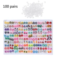 100Pairs Flower Women'S Earrings Set Assorted Styles Polymer Clay Earrings Lot for Kids Fashion Jewelry Gift 2