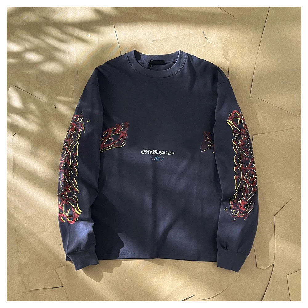 

2023 High-End 1:1 Autumn Men's BALE Oversized Long/Short Sleeve Vintage Distressed Flame Graffiti Long Sleeve T-Shirt Unisex