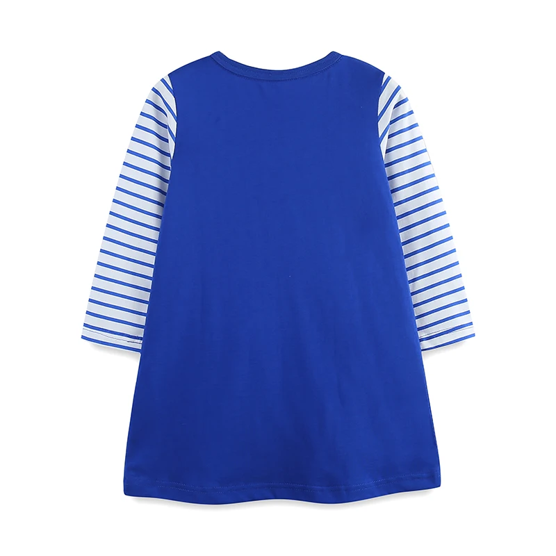 Blue Children's Clothing Kids Clothes 2025 Autumn Girls Long Sleeves Cartoon Animals Striped Casual Dress Cotton