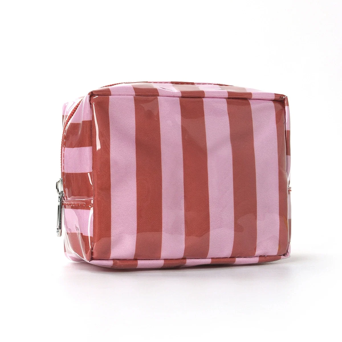 Chic Striped Mini Makeup Bag with Zipper - Stylish Cosmetic Pouch