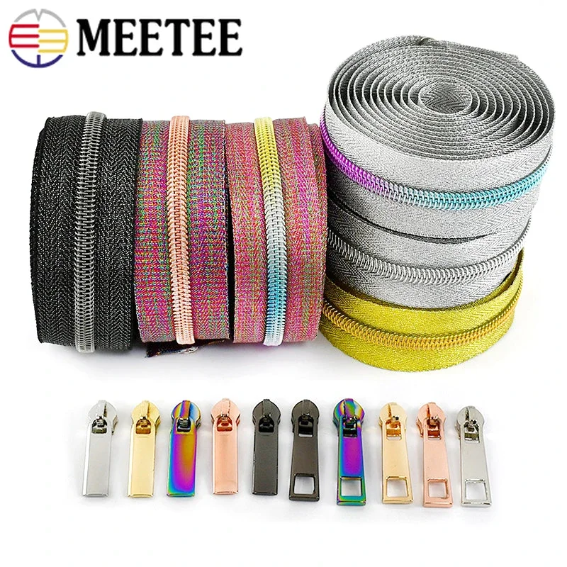 

5Meter Sewing Zipper Tape for Bag Purse Zipper Slider Pulls Clothes Plastic Coil Zips DIY Decorative Zip Heads Repair Kits