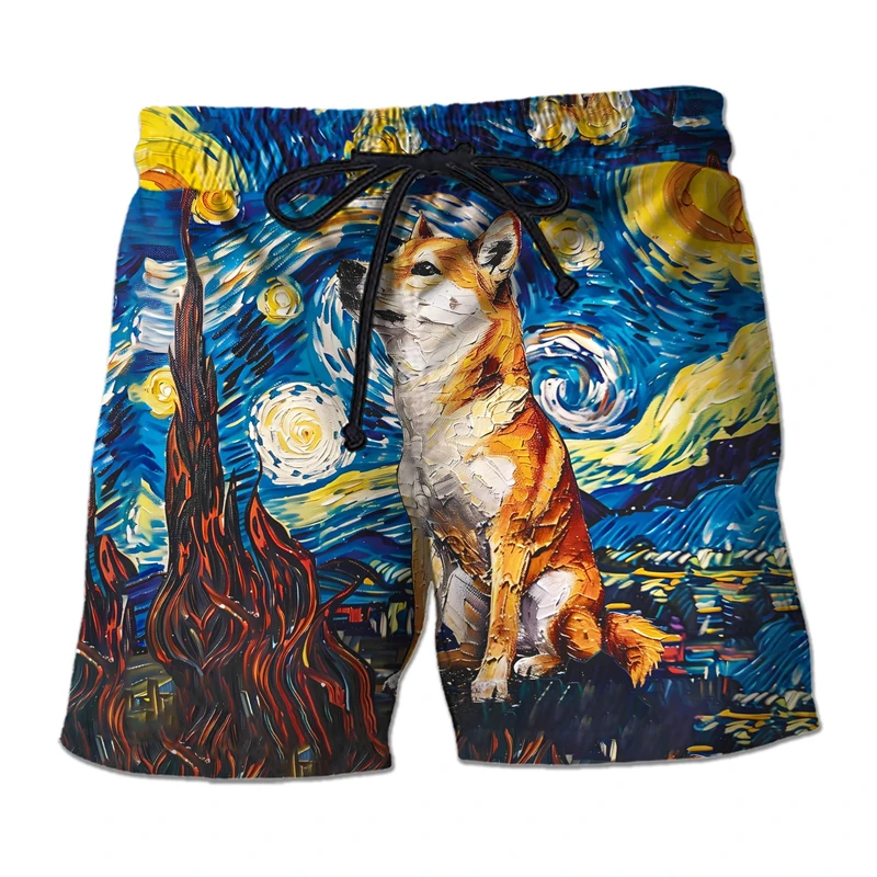 Funny Shiba Inu Graphic Beach Short Fashion Summer 3D Cute Dog Printed Holiday Vacation Swim Trunks Loose Streetwear Short Pants 4
