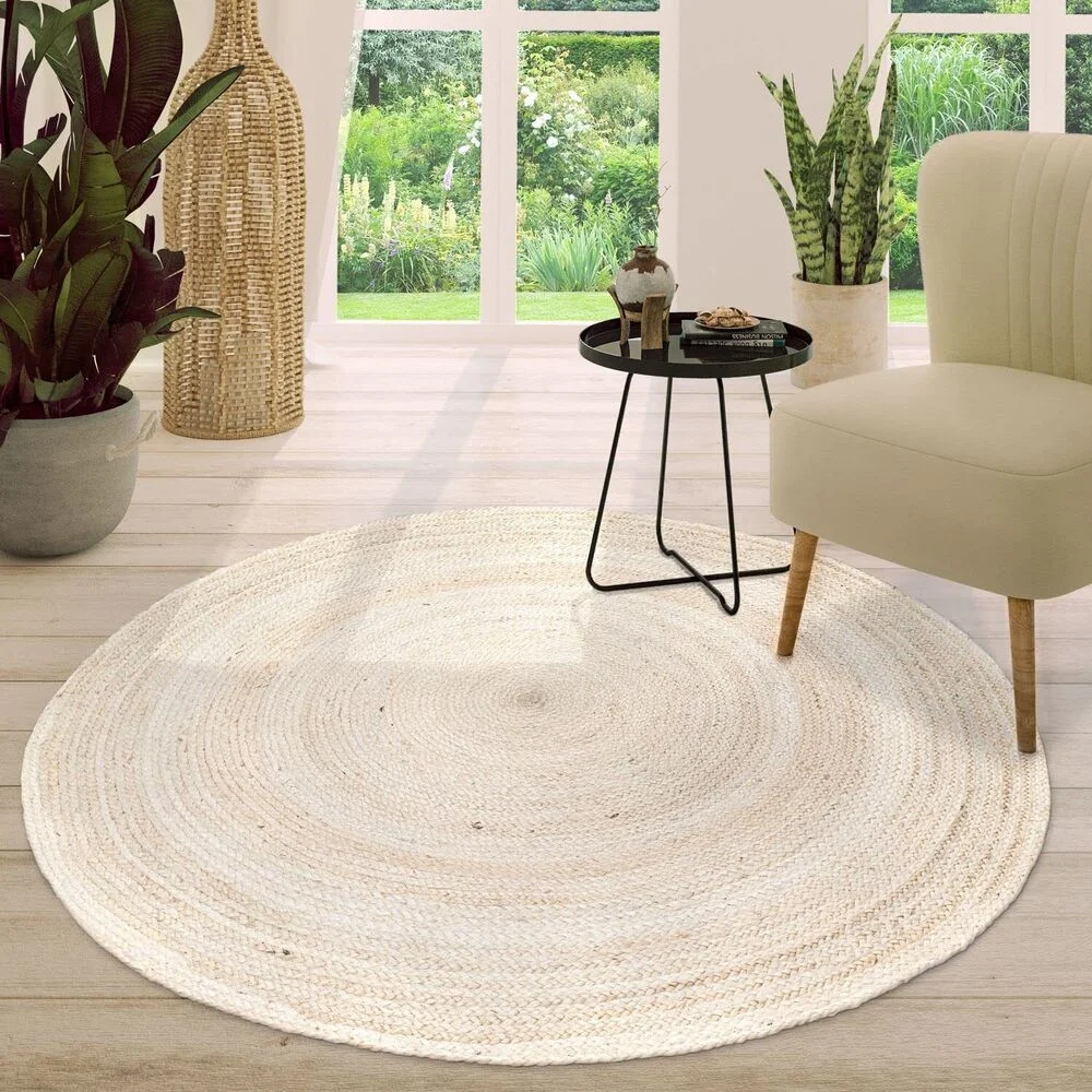 Round Jute Rug White Carpet for Living Room Natural Jute Braided Handmade  Rug Floor Mat Farmhouse Rug Home Bedroom Decor