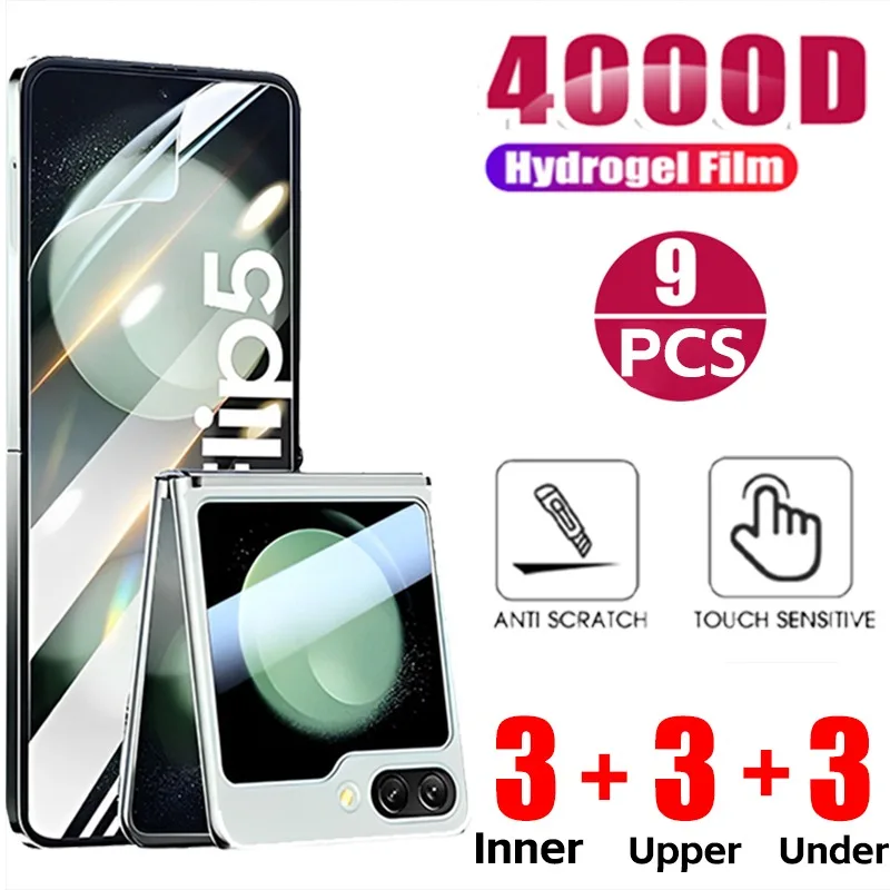 

9 In 1 Hydrogel Film for Samsung Galaxy Z Flip 5 Screen Protectors Front Back Inner Soft Hydrogel Films Anti-Scratch Protection