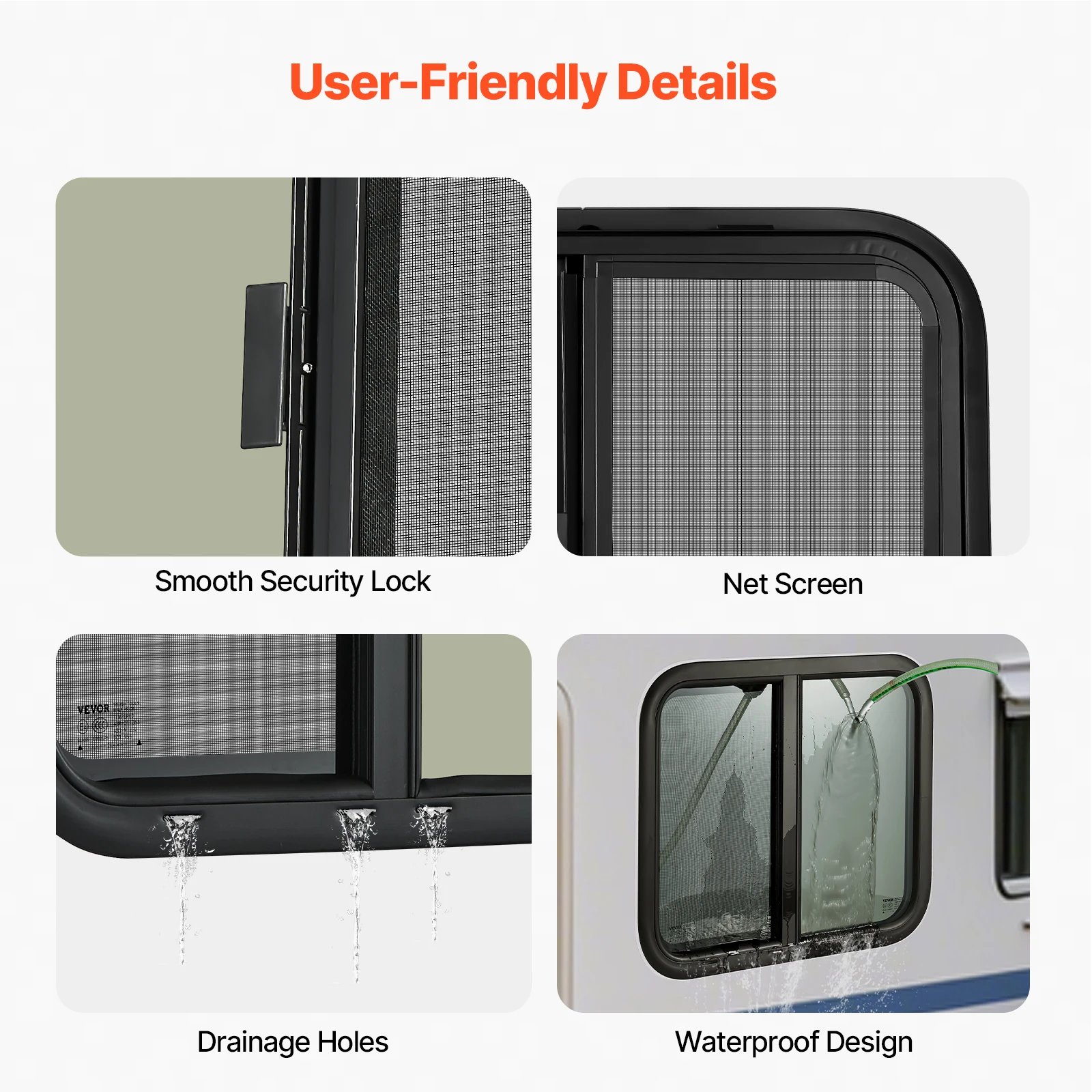 Tinted Horizontal RV Window with Net Screen and Trim Ring