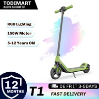 Trottinette électrique T1 pour enfants de 6 à 12 ans, moteur 150W, lumières colorées, hauteur et vitesse réglables, écran LED 1