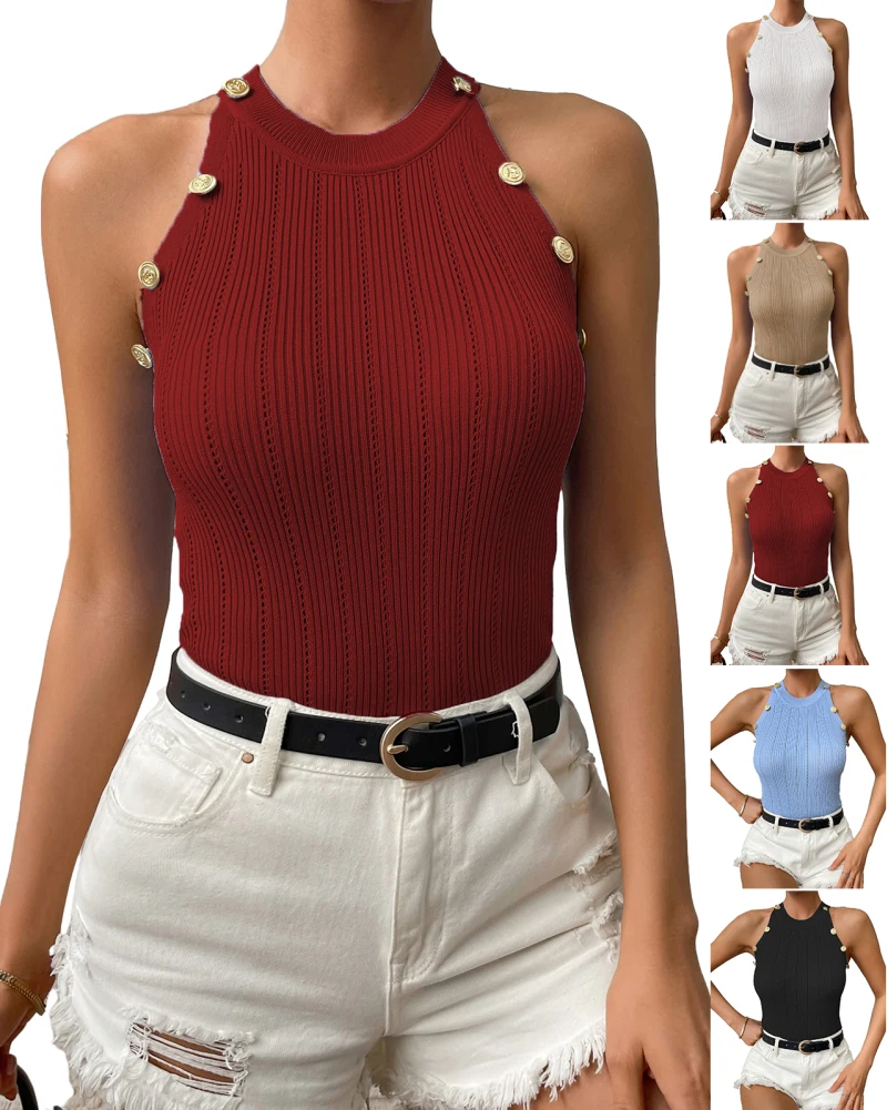 

Women's Halter Tank Top Sleeveless Button Slim Fitted Tops wholesale