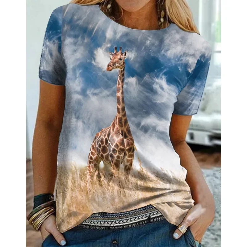 

Supercool Summer New Giraffe Donkey Cat T-shirt 3D Print Animal Tees Woman Streetwear T Shirts