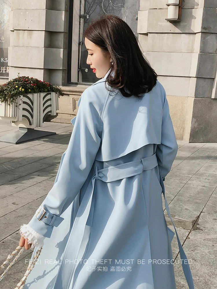 Trench Coat Women 2024 New Spring Autumn Fashion Simple High-End Temperament Chic Mid-Length Trench Long Sleeve Solid Color Coat - 6