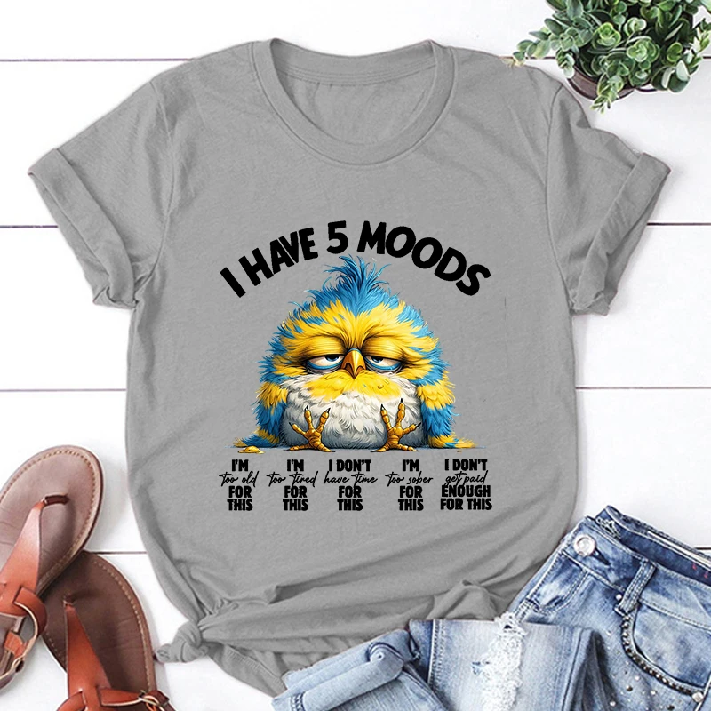 Neues Huhn Ich habe 5 Stimmungen drucken T-Shirts Unisex Mode Kurzarm T-Shirt Sommer lässig lose Frauen T-Shirt – Detail 6