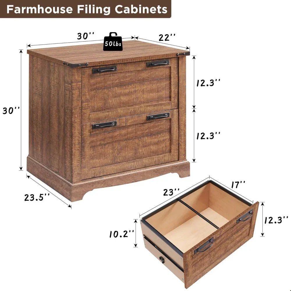 Farmhouse 30" Filing Cabinet with 2 Drawers for A4/Letter/Legal Size Documents - Stylish Office Storage Solution 2