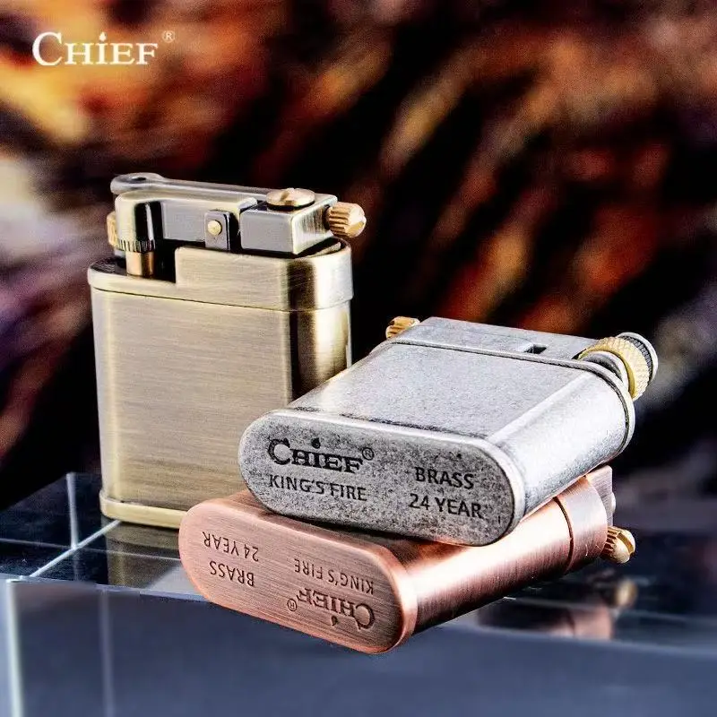 Chief Brass Lighter Creative Slide Ignition Metal Gasoline Lighter