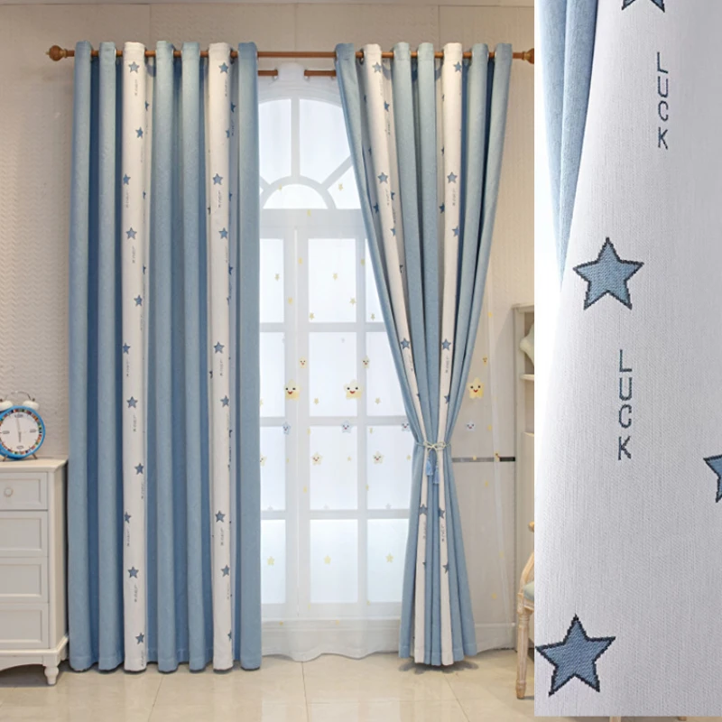 

Children's Room Full Blackout Girls Pink Princess Wind Bedroom Finished Jacquard Seamless Splicing Curtains Lp