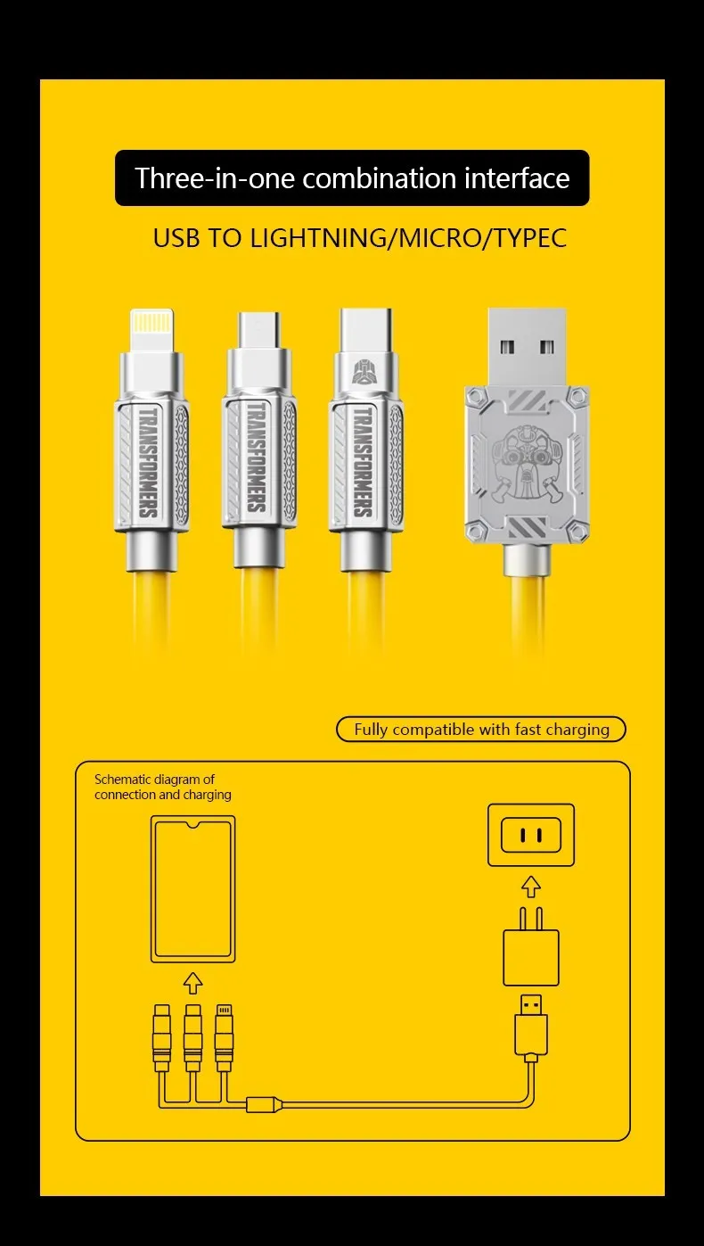Transformers Micro-USB-Typ-C-Schnellladegerät 3-in-1-Ladedatenkabel