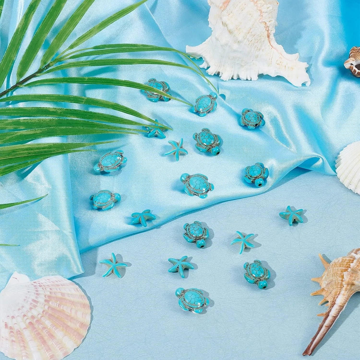 20PCS 귀여운 인공 청록색 DIY 바다 테마 거북이 바다 스타 비즈 팔찌 목걸이 귀걸이, 열쇠 고리, 발목, Holid