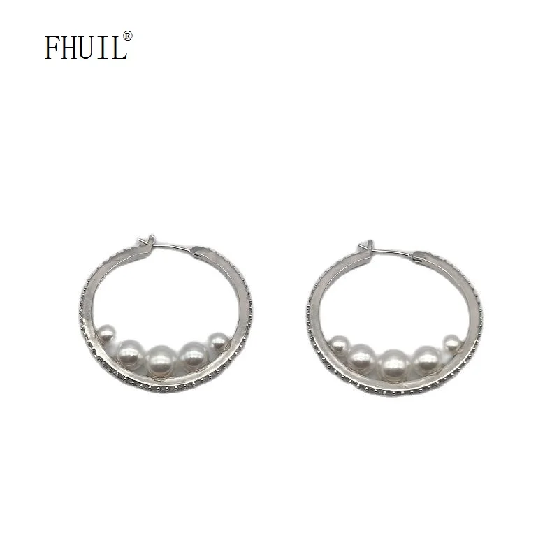 

Large Pearl Hoop Earrings For Women 925 Silver Needle Circle Pendientes Ins Style Fashion Jewelry Friends Party Gift Acessories