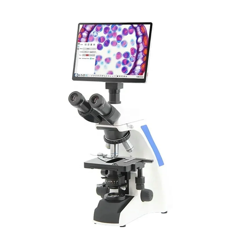 

Touchscreen electronic biological digital binocular microscope for medical laboratory