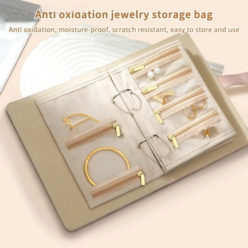 2025 New Jewelry Storage Book PU Leather Portable Zippered Transparent Pockets Jewelry Packaging Box Jewelry Storage Clip