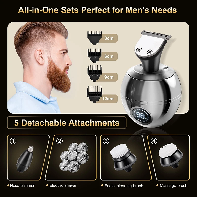 7D Floating Head Men's Electric Shaver USB Charging Dock LCD Waterproof Portable Nose Hair Trimmer Bald Razor Machine Shaving