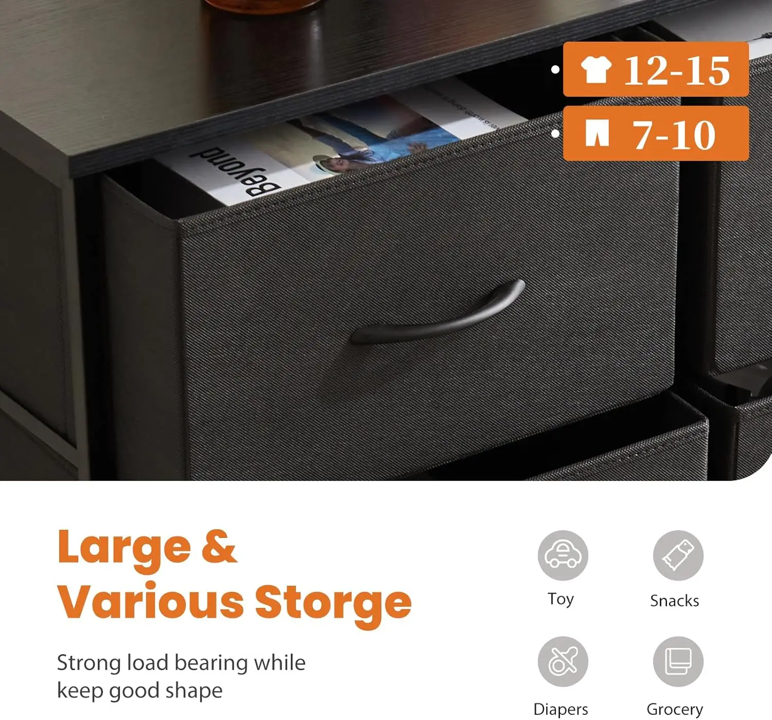 Tall Dresser for Bedroom, Drawer Dresser Organizer Storage Drawers with 10 Drawers, Chest of Drawers with Fabric Bin 4