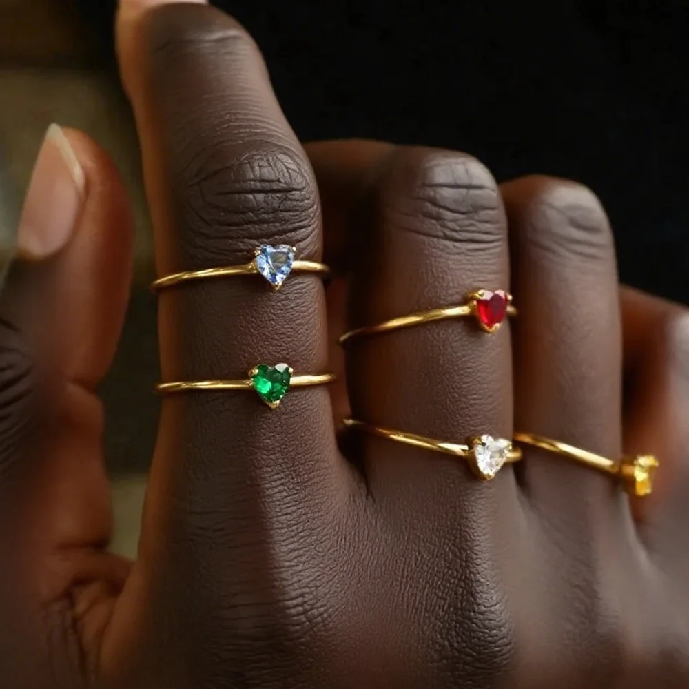 الزركون القلب جوهرة خواتم للنساء الذهب اللون قابل للتعديل الفولاذ المقاوم للصدأ جوهرة القلب خاتم مجوهرات الزفاف هدية BFF