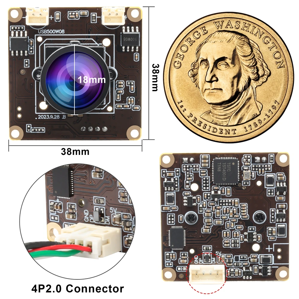 ELP 광각 PC 웹캠 120 도 컬러 CMOS IMX335 내장 듀얼 마이크, USB 오디오 비디오 카메라 모듈, 1944P, 1080P, 30fps, 5MP