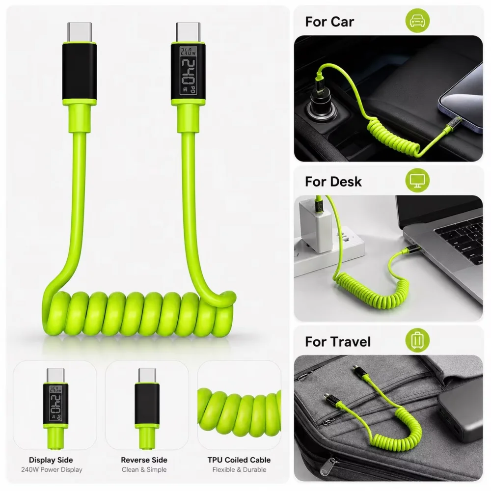 Enhanced Title:  
Reinforced USB Type C Charging and Data Cable - Spring Cord Design