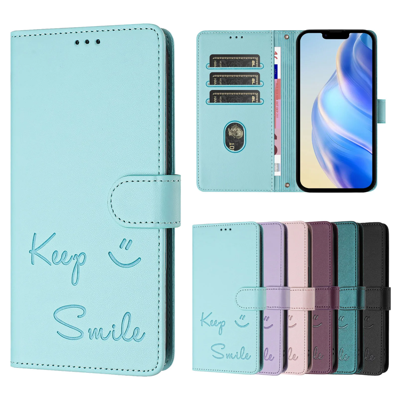 Leather Flip Magnetic Wallet Case with Smile Design - Premium Phone Cover