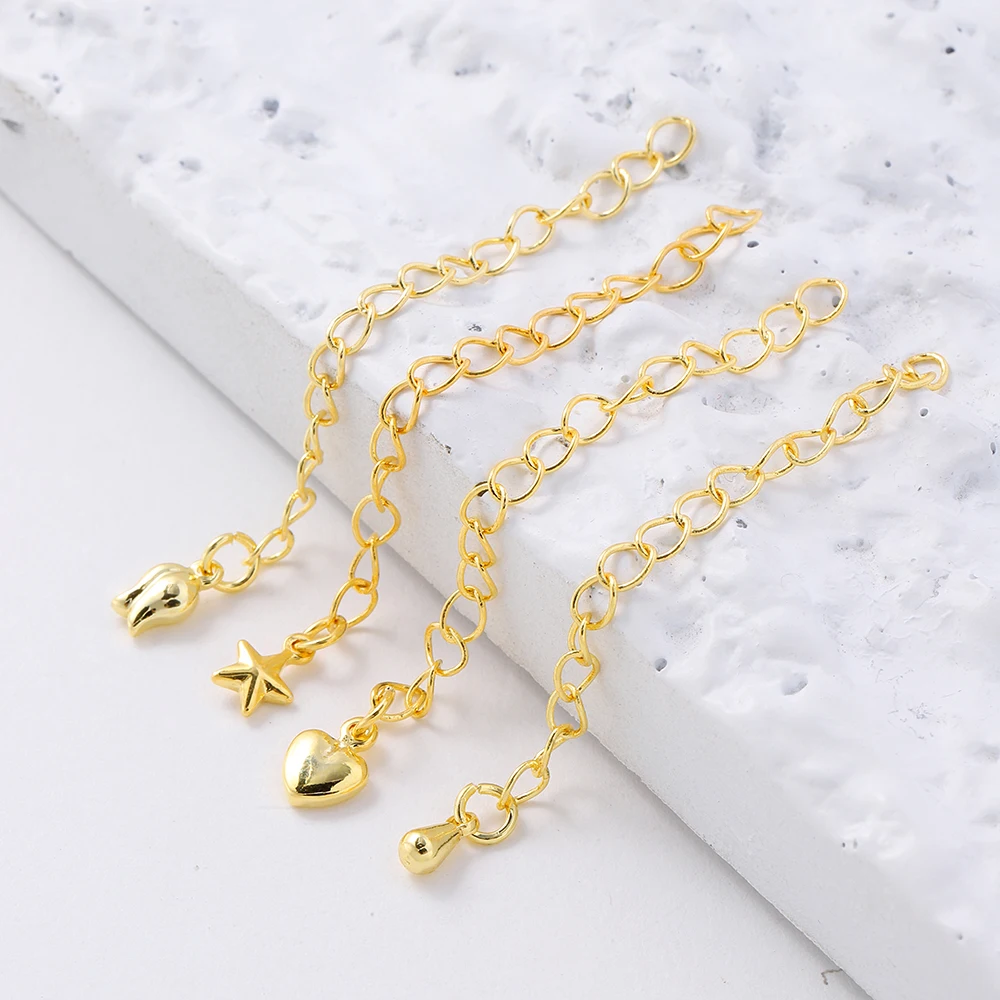 5Pcs 50/60/70mm 14K/18K Gold Color Plated Brass Extender Chain with Pendants for DIY Bracelet Necklace Jewelry Making Supplies