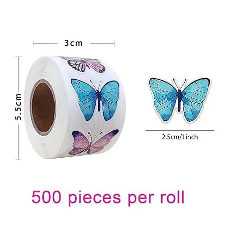 500Pcs/Roll 2.5cm Butterfly Flower Shaped Sticker Paper Label DIY Stationery Sticker Kids Birthday Party Gift Box Bag Decoration