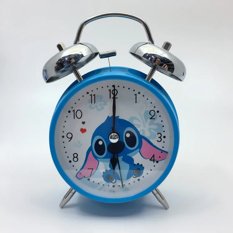 HAVERN Reloj despertador Stitch Reloj 3D de dibujos animados azul blanco  campana alarma niños y niñas estudiantes dormitorio dormitorio noche reloj