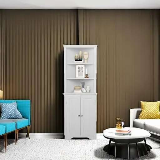 Corner Cabinet Corner Bathroom Cabinet with 2 Doors and 3 Tier Shelves Free Standing Corner Storage Cabinet