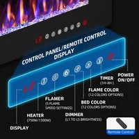 50 inch Electric Fireplace Inserts and Wall Mounted with Remote Control & Touch Screen 1500W Fireplace Heater with Timer 2